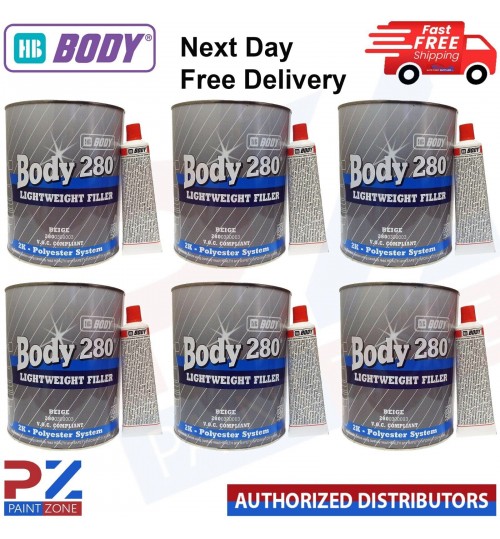 6 x HB Body body 280 3 Litre Body filler Beige Lightweight 2K Polyester filler